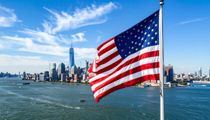 american flag on the beach