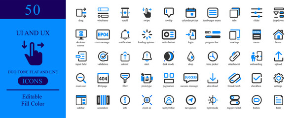 Vector art of ui and ux icons set vector design with modern graphic elements for web and app