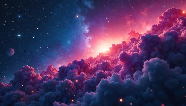Mesmerizing cosmic dust and gas illuminated by distant starlight, creating a breathtaking celestial landscape  Perfect for astronomy, space exploration, and fantasy themes ,  artwork,  starlight