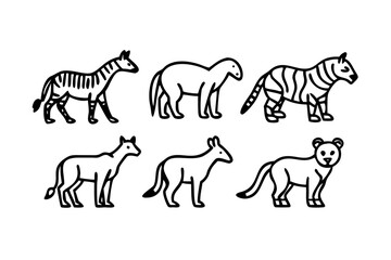 Vector art of cartoon animal set with zebra, tiger, horse and lion
