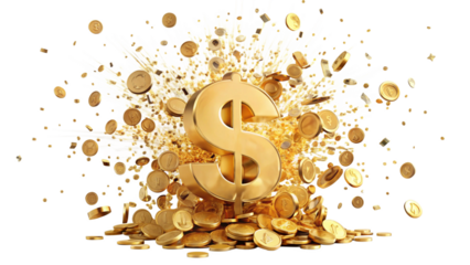 -realistic-golden-dollar-sign-and-explosion-of-gold coin.