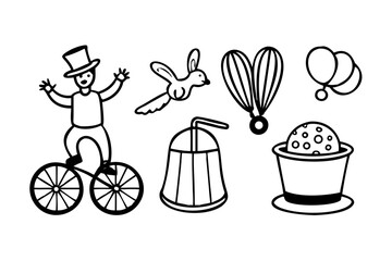 Vector art of circus and magic show icons for design project