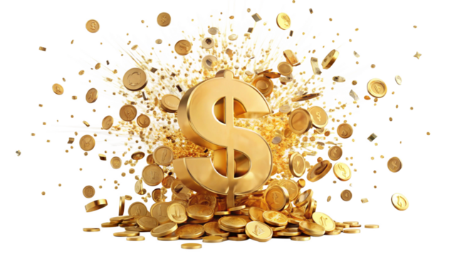 -realistic-golden-dollar-sign-and-explosion-of-gold coin.