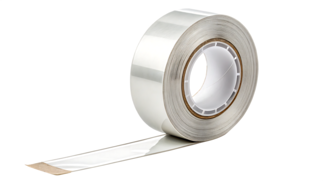 Silver duct tape roll isolated on transparent background, perfect for repairs, construction, and various diy projects with its strong adhesive