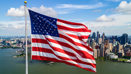 American flag on the beach city