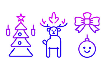 Vector art of christmas tree, reindeer, bow and ornament