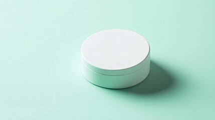 Minimalist white cosmetic jar casting subtle shadow on clean pastel mint background perfect for beauty product promotion, Generative AI.