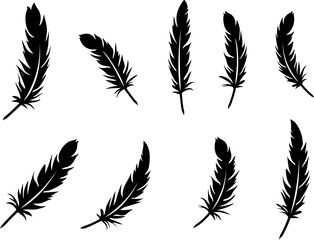feathers vector illustration, feather, bird, vector, pen, quill, illustration, set, icon, plume, silhouette, pattern, wing, symbol, art, light, drawing, ink, design, fluffy, nature, writing, soft, obj