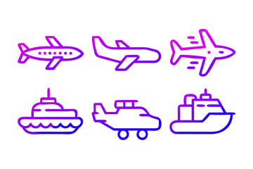 Vector art of set of transport line icons