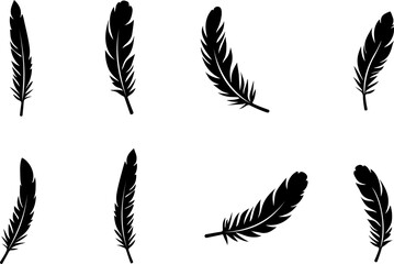 feathers vector illustration, feather, bird, vector, pen, quill, illustration, set, icon, plume, silhouette, pattern, wing, symbol, art, light, drawing, ink, design, fluffy, nature, writing, soft, obj