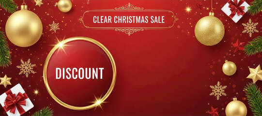 Naklejka premium A Festive Voucher Template for a Christmas Discount, A Christmas Sale Banner, Copy Space with an Empty Text Area, and a Christmas Discount Big Sale Concept Banner.