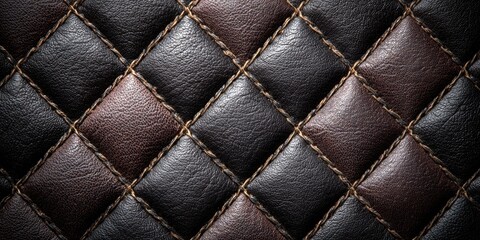 Fototapeta premium Close-up of quilted leather, brown and black diamond pattern