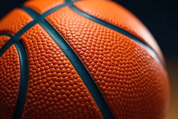 Close-up of a basketball, worn leather texture, perfectly positioned for a game, classic orange color, ready for action, shows details of stitching and surface wear ,  texture,  surface