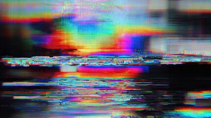 Abstract Glitch Art - Distorted Rainbow Spectrum with Horizontal Lines and Noise.