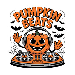 Pumpkin Beats Funny Halloween DJ Pumpkin with Headphones