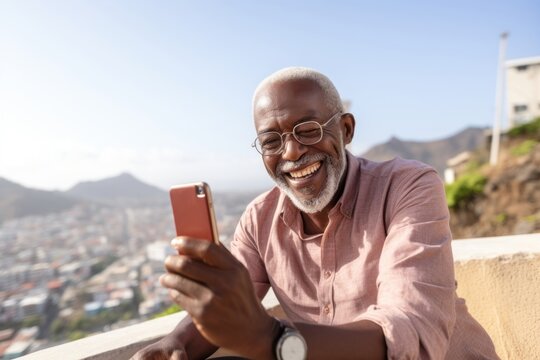 Elder african american man travel selfie adult. - Powered by Adobe