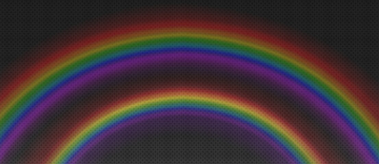 Rainbow arcs with vibrant colors after rain on transparent background for weather or nature design. Double spectrum bands for atmospheric phenomenon illustration. Summer landscape sky elements.