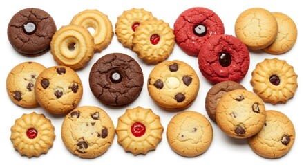Delicious and colorful assortment of gourmet cookies on a clean white background
