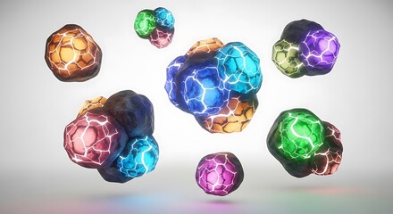 Abstract Colorful Illuminated Stone Cluster Floating Composition Design Element