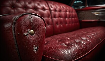 Worn red leather car seats
