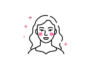 Vector art of beautiful woman face with pink cheeks and stars