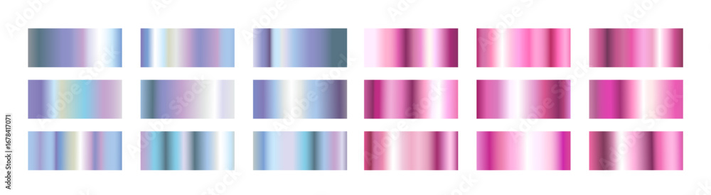 Poster metallic hologram frame collection with gradient transitions from pink to iridescent rainbow finishe