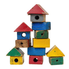 Colorful wooden building blocks arranged in a pyramid