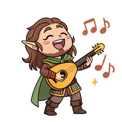 Fototapeta premium Chibi Sticker Bard Adventurer, Isolated on transparent background