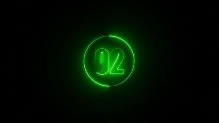 Neon glowing number 2 text illustration on black background.
