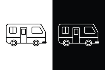 Camper Van Vector Drawing. Minimalist RV Line Art for Travel Vehicle Icon