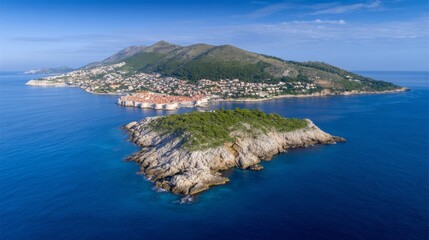 Fototapeta premium Coastal Croatian island, azure waves kissing rocky shores, ideal for ancient Slavic Perun festivals and hidden lagoon retreats