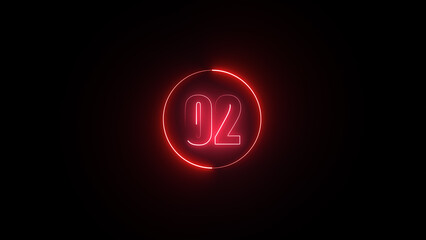 Neon glowing number 2 text illustration on black background.