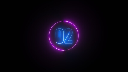 Neon glowing number 2 text illustration on black background.	
