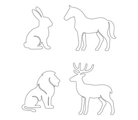 set of animals outline vector silhouette