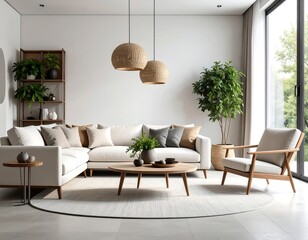 Fototapeta premium Modern, minimalist living room with natural elements