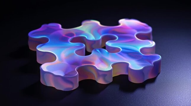 Beautiful 3D puzzle with pieces made of colorful, translucent materials, artistic and intricate design