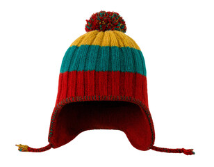 Colorful Knitted Beanie with Pom-Pom – Isolated PNG