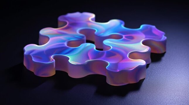 Beautiful 3D puzzle with pieces made of colorful, translucent materials, artistic and intricate design