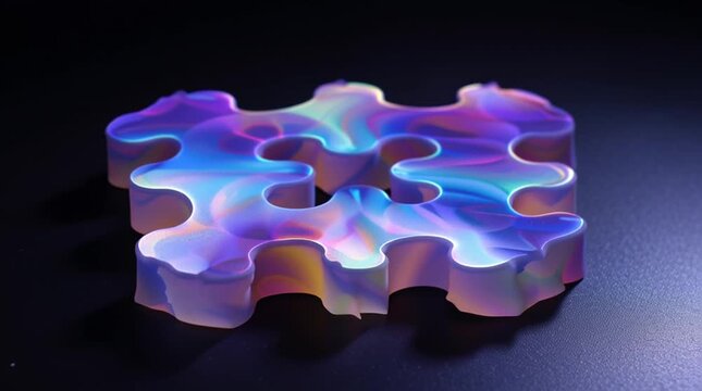 Beautiful 3D puzzle with pieces made of colorful, translucent materials, artistic and intricate design