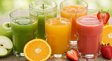 Freshly squeezed juices from fruits and vegetables for a healthy lifestyle