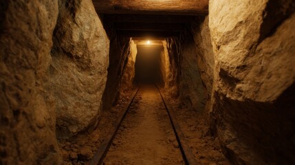 Obraz premium Ancient gold-seekers' passageway whispers subterranean tales, evoking Miners Day, Earth science mysteries with secrets cloaked in shadows
