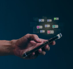 Man using interactive touchscreen display scrolling and touching,concept Social Media, Marketing,...
