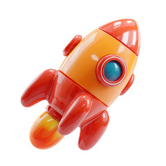 Cartoon style 3D rocket with flame trail, isolated on transparent cutout background