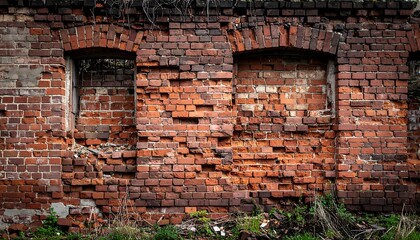 Old brick wall with broken windows