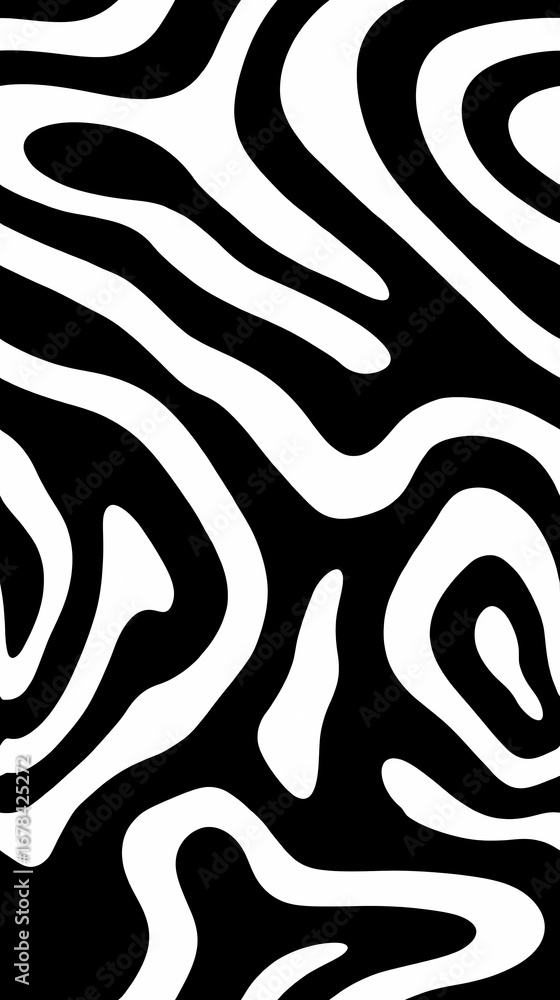 Poster abstract zebra pattern with black and white wavy lines filling the frame