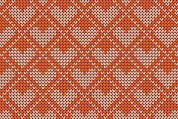 Knitting vector illustration. Knitted heart pattern. Cute seamless pattern. Winter fabric pattern. Valentine's Day.
