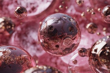 Abstract spheres in a rose-pink background