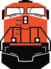 Orange diesel locomotive front view vector illustration rail transport engine isolated graphic vector © azad