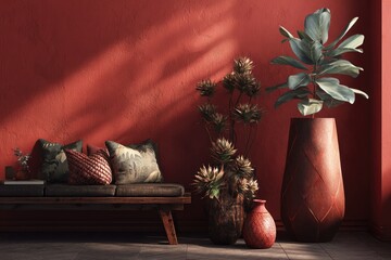 Cozy interior design with terracotta accents