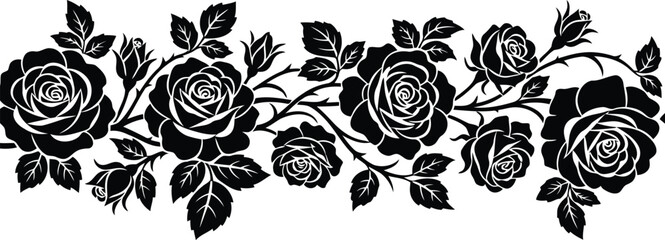 Elegant black rose border illustration romantic floral vine design for decoration and craft projects vector